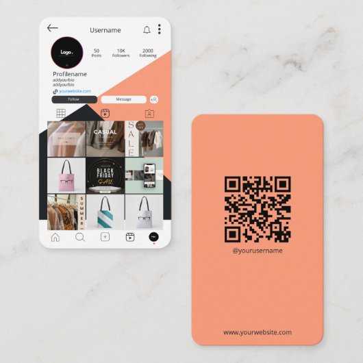 Instagram名刺スキャンでQRコードを接続 名刺 (正面/裏面)