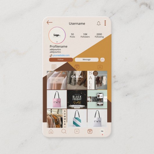 Instagram名刺QRコードBoho名刺 名刺 (正面)