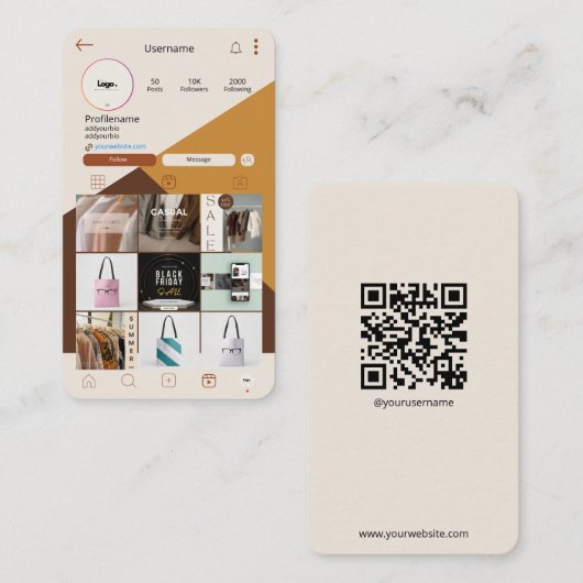 Instagram名刺QRコードBoho名刺 名刺 (正面/裏面)