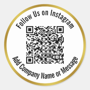 Instagram後を追の白黒金ゴールドQRコード ラウンドシール