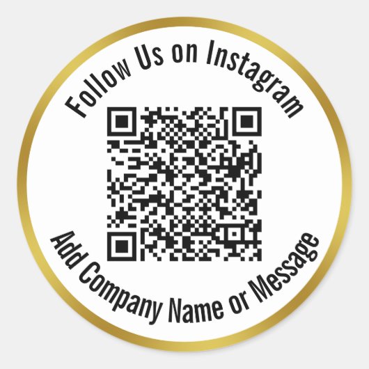 Instagram後を追の白黒金ゴールドQRコード ラウンドシール (正面)