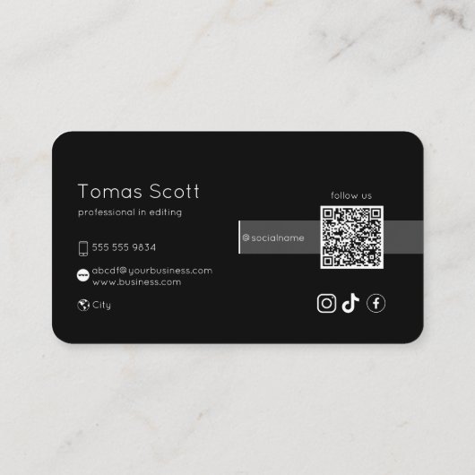 Instagram後を追のQrコードブラック 名刺 (裏面)
