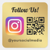 Instagram後を追ソーシャルメディQRコードのシンプル スクエアシール (正面)