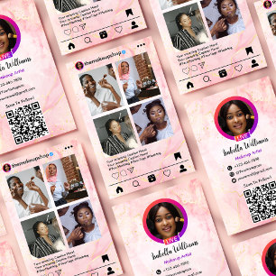 Instagram投稿用メイクアップアーティストピンク大理石QRコード 名刺