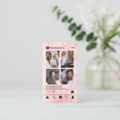 Instagram投稿用メイクアップアーティストピンク大理石QRコード 名刺 (スタンド正面)