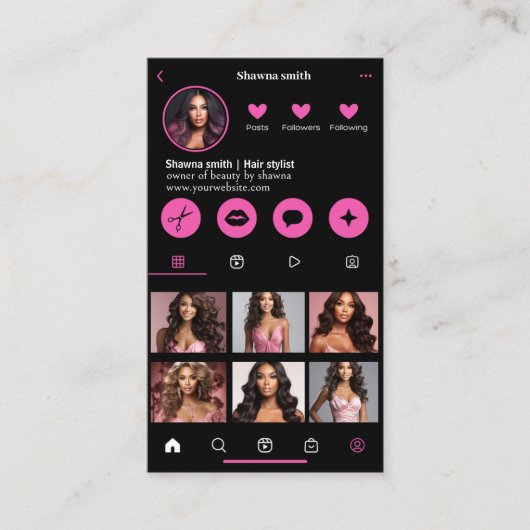 Instagram暗いテーマQRコード7写真ソーシャルメディア 名刺 (正面)