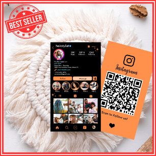Instagram美容師オレンジQRコードソーシャルメディア 名刺