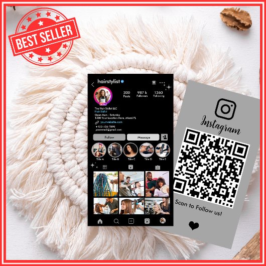 Instagram美容師グレーQRコードソーシャルメディア 名刺