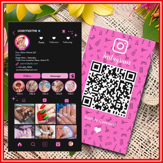 Instagram ネイルサロン ピンク | ソーシャルメディアQRコード 名刺