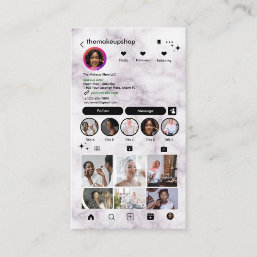 Instagram モダンマーブル QRコード | ソーシャルメディア 名刺 (正面)