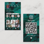 Instagram モダン グリーン マーブル QRコード ソーシャルメディア 名刺 (正面/裏面)