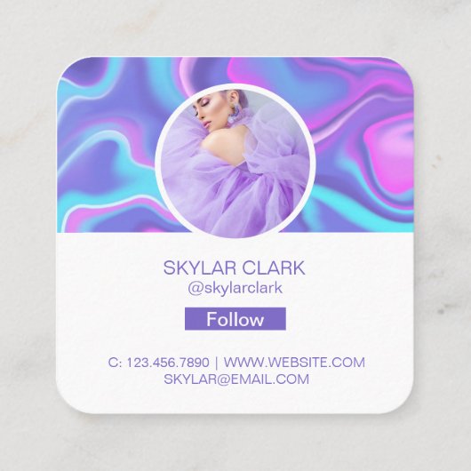 Instagram 後を追 Meフォトウォーターカラーホログラム スクエア名刺 (裏面)