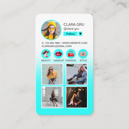 Instagram 後を追 Meフォトグリッドホログラフィックデザイン 名刺 (正面)