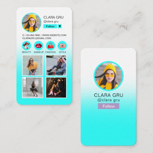 Instagram 後を追 Meフォトグリッドホログラフィックデザイン 名刺 (正面/裏面)