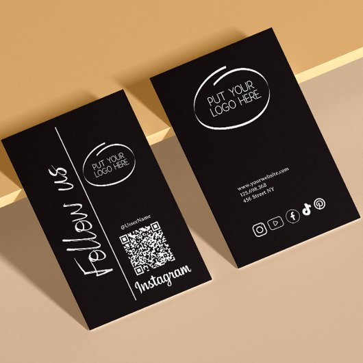 Instagram 後を追 Us Qrコードブラックビジネスロゴ 名刺