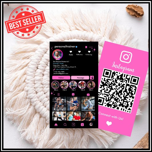 Instagram 接続 ピンク パーソナルトレーナー 名刺
