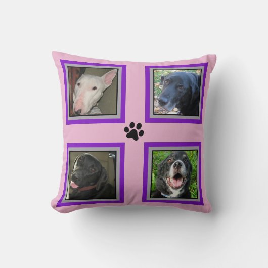 Instagram 4写真ペット家族紫色のフレームピンク クッション (正面)