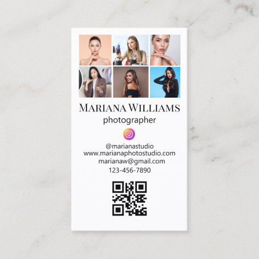 instagram 6写真コラージュqrコードスタイリッシュシック 名刺 (正面)