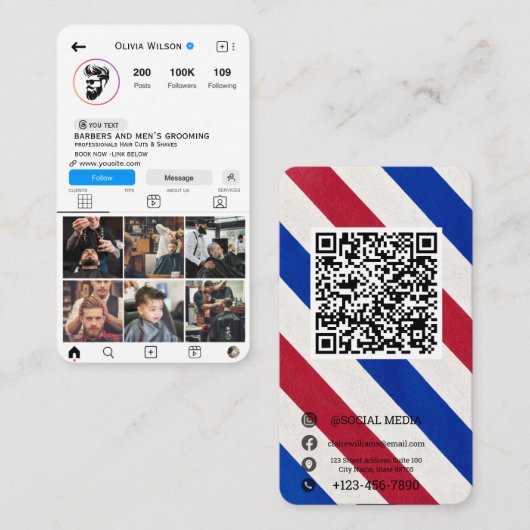 Instagram Barbershop Business Card 名刺 (正面/裏面)