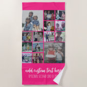 Instagram Collage - 14枚の写真スクリプト – ホットピンク ビーチタオル (正面)