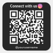 Instagram Connect With Us Qrコードブラック スクエアシール (正面)