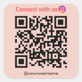 Instagram Connect With Us Qrコード赤面ピンク スクエアシール (正面)