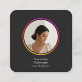 Instagram DarkテーマQRコード1写真ソーシャルメディア スクエア名刺 (正面)