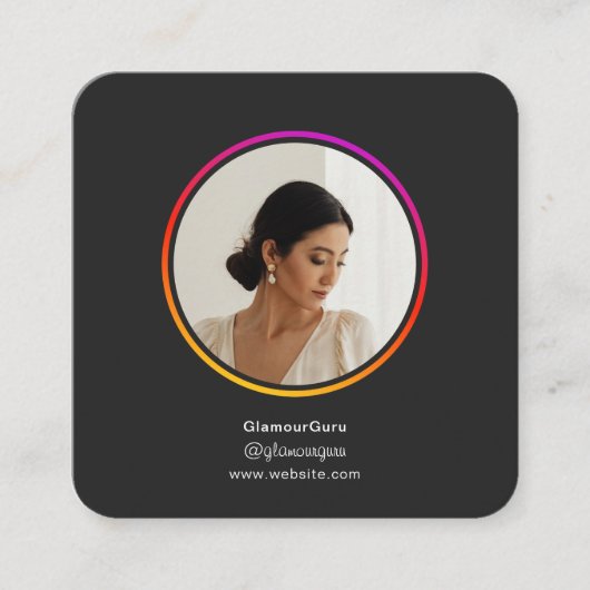 Instagram DarkテーマQRコード1写真ソーシャルメディア スクエア名刺 (正面)