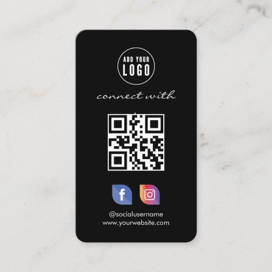 Instagram Facebook QRコード，ソーシャルメディア黒Busi 名刺 (正面)