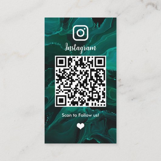 Instagram Green モダン Marble QRコードソーシャルメディア 名刺 (裏面)