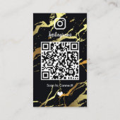 Instagram LUXURYブラック&金ゴールドマーブルゲートQRコード 名刺 (裏面)