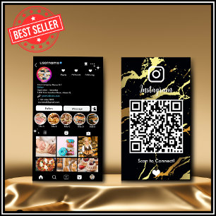 Instagram LUXURYブラック&金ゴールドマーブルゲートQRコード 名刺