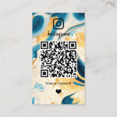 Instagram LUXURYブルー&金ゴールドブラックマーブルアゲートQR 名刺 (裏面)