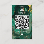 Instagram LUXURY グリーン&ブラック マーブル アゲート QR 名刺 (裏面)