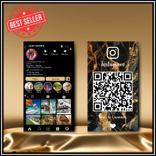 Instagram LUXURY ゴールド&ブラック大理石めのうQR 名刺