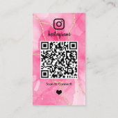 Instagram LUXURY ピンク&ブラック マーブル アゲート QR 名刺 (裏面)