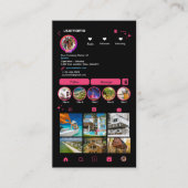 Instagram LUXURY ピンク&ブラック マーブル アゲート QR 名刺 (正面)