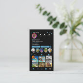 Instagram LUXURY ブルー&ゴールド ブラックマーブル アゲート QR 名刺 (スタンド正面)