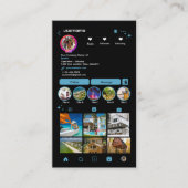 Instagram LUXURY ブルー&ゴールド ブラックマーブル アゲート QR 名刺 (正面)