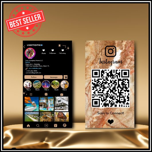Instagram LUXURY 大理石QRコード 名刺