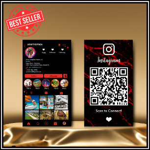 Instagram LUXURY 赤と黒の大理石 アゲート QR 名刺