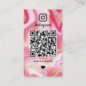 Instagram LUXURY Pink & Black Marble Agate QRコード 名刺 (裏面)