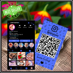 Instagram Nail Salon Blue ソーシャルメディアQRコード 名刺