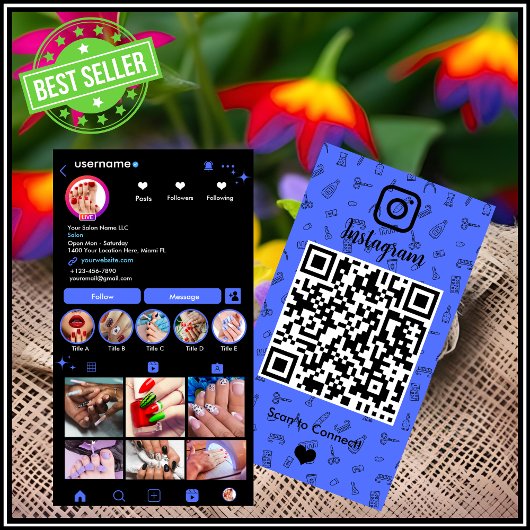 Instagram Nail Salon Blue | ソーシャルメディアQRコード 名刺