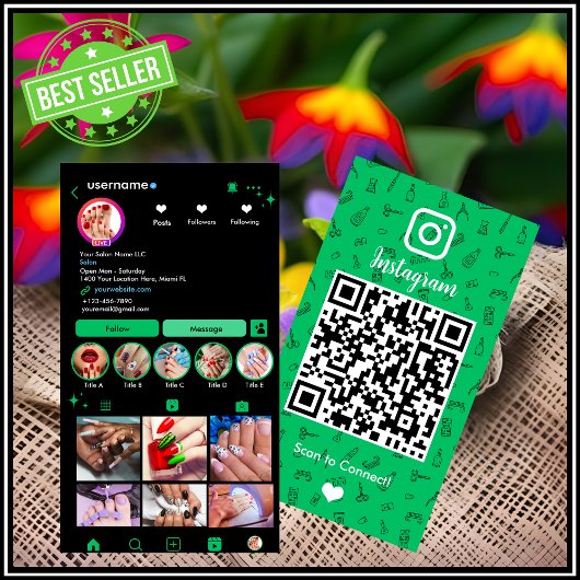 Instagram Nail Salon Green | ソーシャルメディアQRコード 名刺