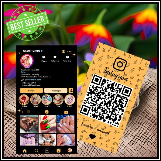 Instagram Nail Salon Peach | ソーシャルメディアQRコード 名刺