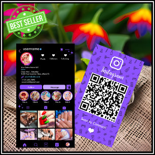 Instagram Nail Salon Purple   ソーシャルメディアQRコード 名刺