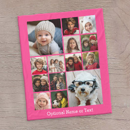 Instagram Photo Collage – 最大14枚ピンク フリースブランケット