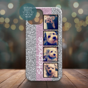 Instagram Photo Display pink 4枚の写真フェイクグリッター iPhone 13 Miniケース