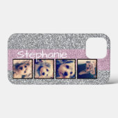 Instagram Photo Display pink 4枚の写真フェイクグリッター Case-Mate iPhoneケース (裏面 (横))